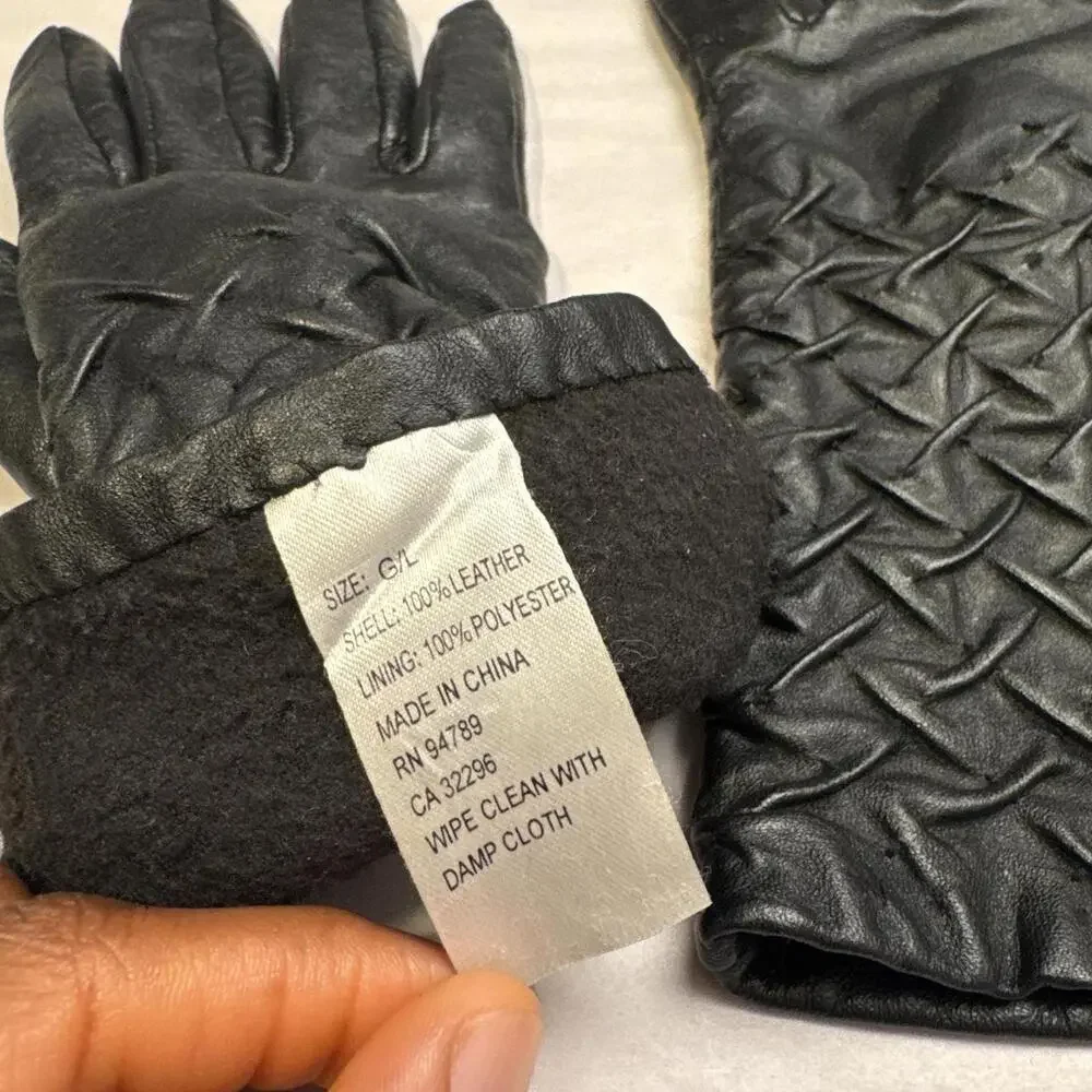 Vintage 90s Genuine Leather black Smocked Gauntlet Gloves‎ size L